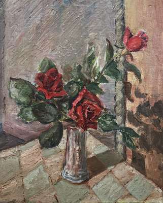 Still life, vase with red roses - Saccorotti Oscar
